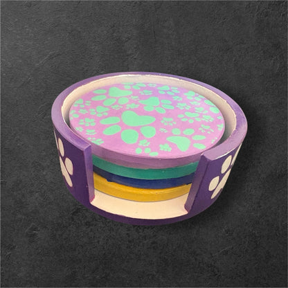 Colorful Paw Print Coasters Set – Perfect for Pet Lovers & Home Decor