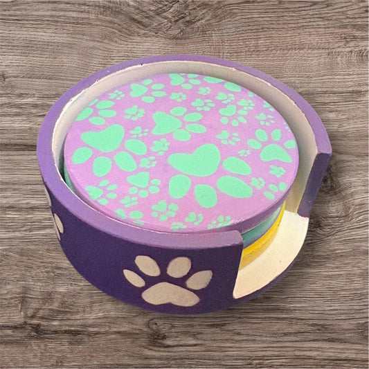 Colorful Paw Print Coasters Set – Perfect for Pet Lovers & Home Decor
