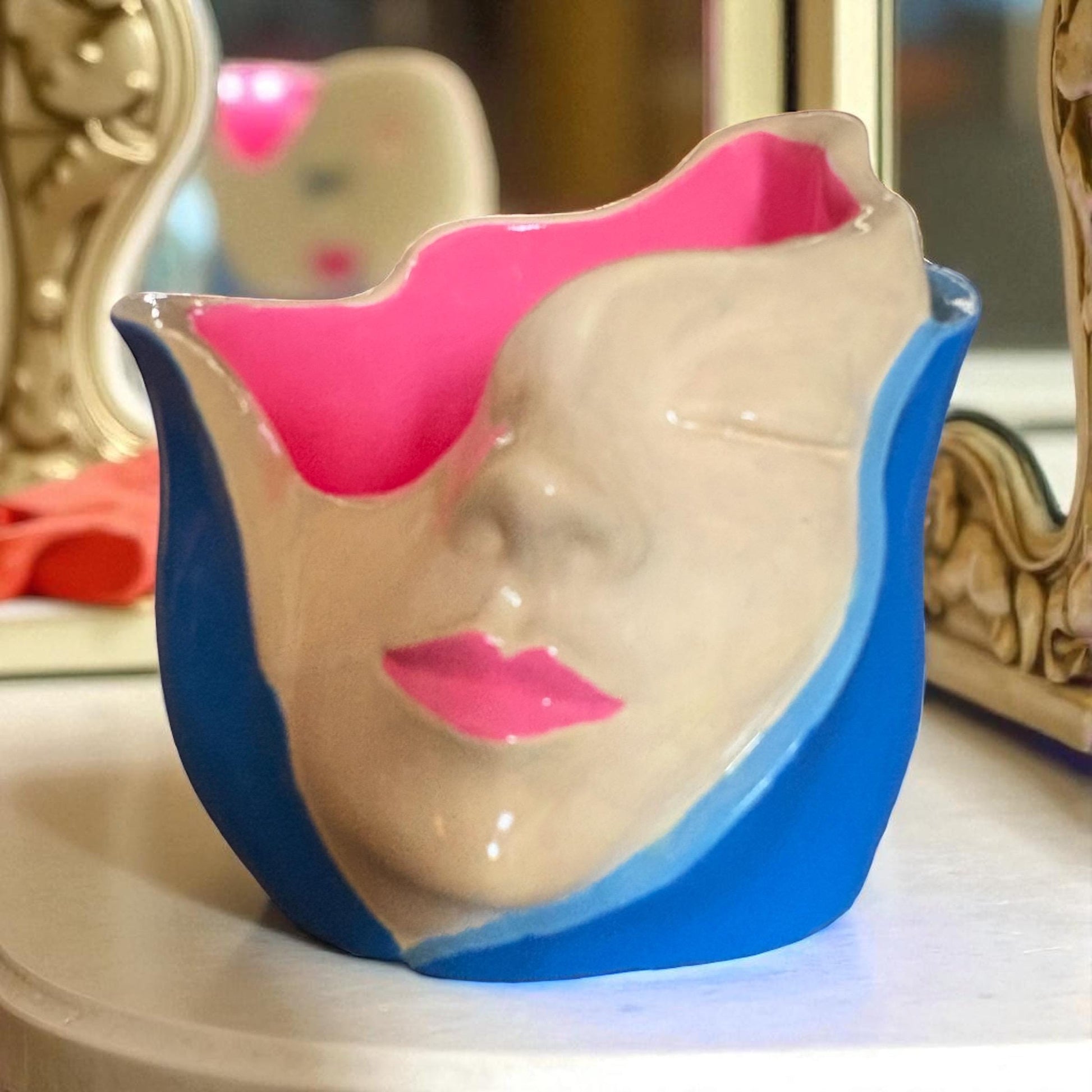 Handmade Ceramic Face Planter Unique Small Pot for Indoor Plants