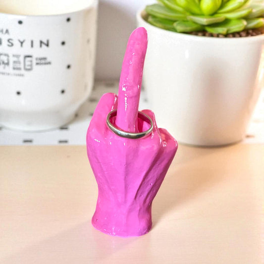 Handmade Pink Ring Holder Ornament Bold Middle Finger Design offensive