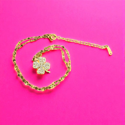 Sparkling Gold Four-Leaf Clover Necklace – 38cm Chain with 5cm Extender