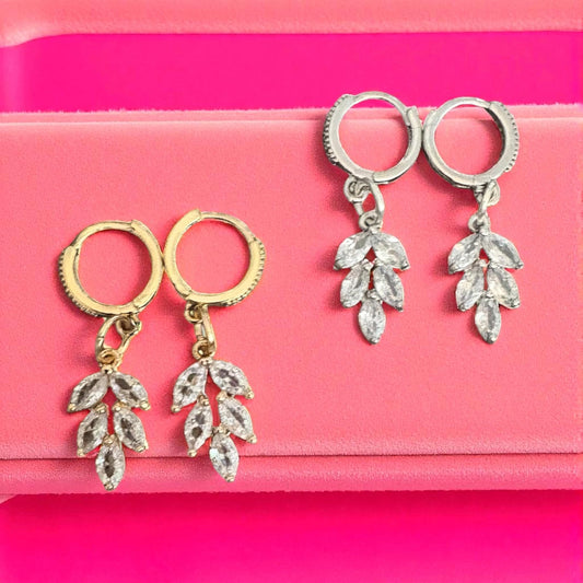 Elegant Leaf Drop Earrings – Gold or Silver Crystal Dangle
