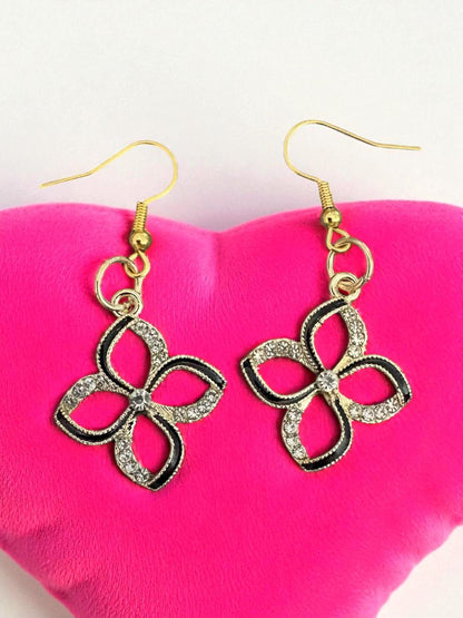 Glamorous Floral Charm Earrings – Gold Accent Dangle