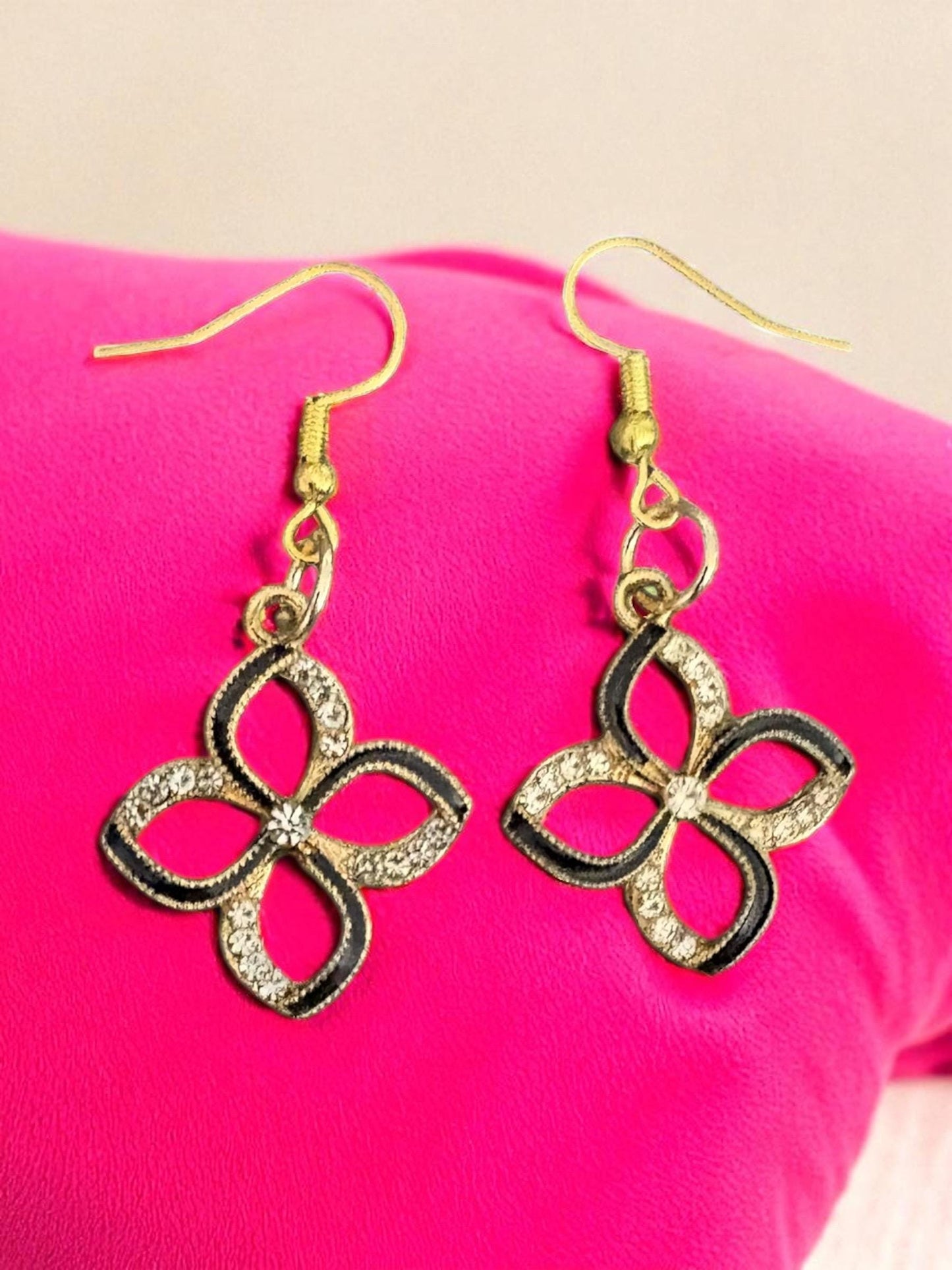Glamorous Floral Charm Earrings – Gold Accent Dangle