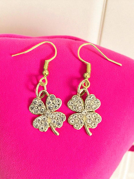 Sparkling Four-Leaf Clover Earrings – Lucky Charm Dangles