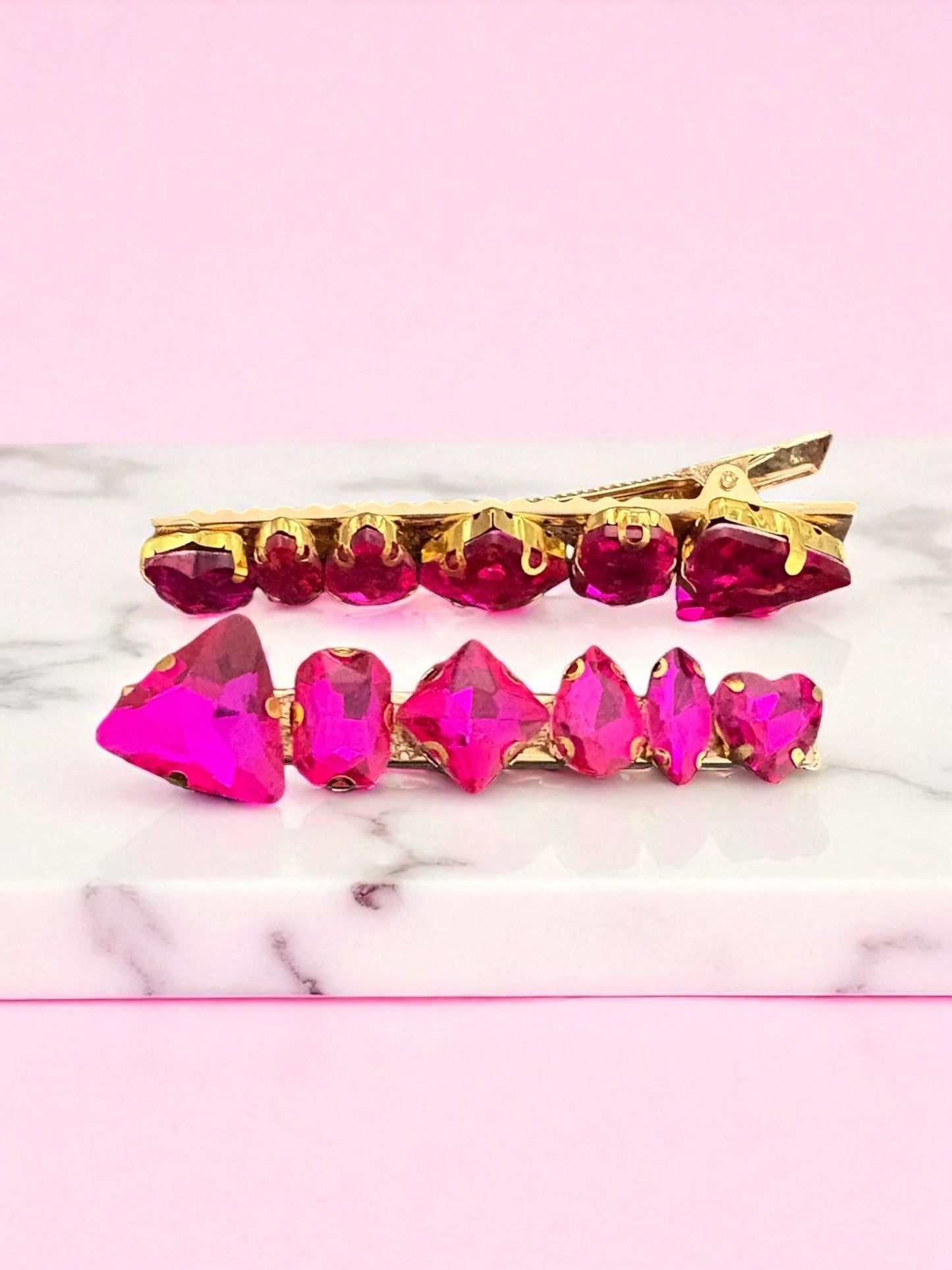 Pair of large gemstone hair slide fashion hair clip large rhinestones available in purple champagne green pink bold handmade gift for her