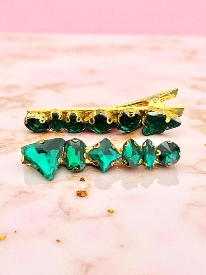 Pair of large gemstone hair slide fashion hair clip large rhinestones available in purple champagne green pink bold handmade gift for her