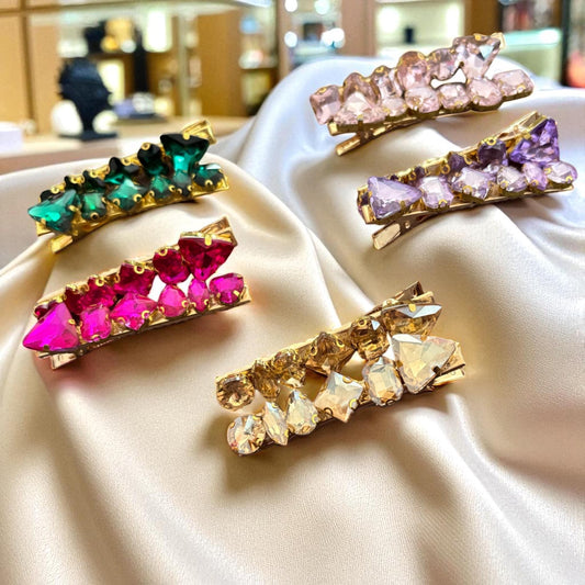 Pair of large gemstone hair slide fashion hair clip large rhinestones available in purple champagne green pink bold handmade gift for her