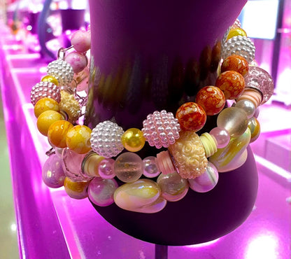 handmade beaded charm bracelets stacks spring edition- love hearts pastel memory wire magnetic closing friendship girlfriend wife for her