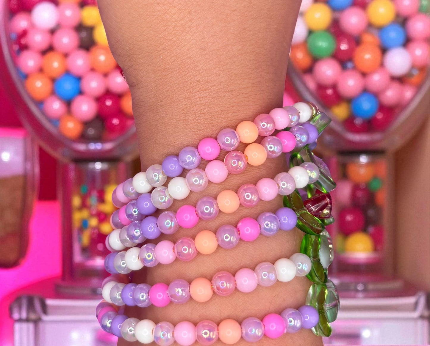 Pastel Bead Bracelet – Handmade Stretch Bracelet Kawaii Flower Bead Bracelet – Spring tulips summer