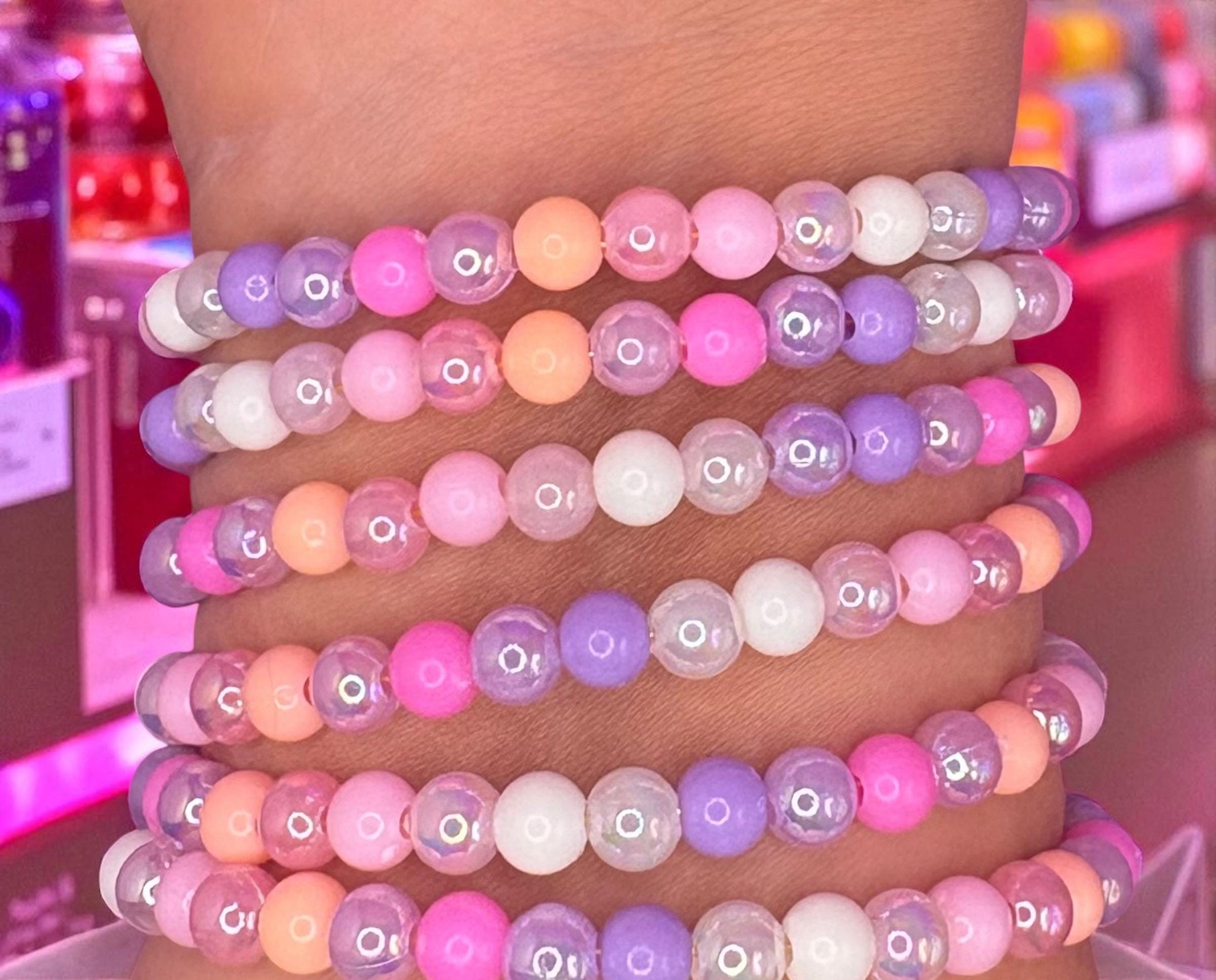 Pastel Bead Bracelet – Handmade Stretch Bracelet Kawaii Flower Bead Bracelet – Spring tulips summer