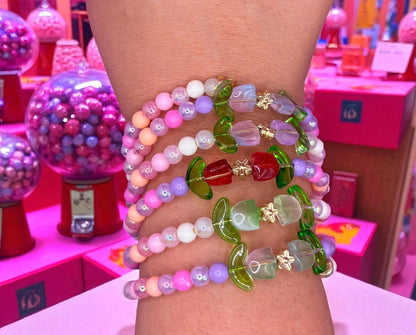 Pastel Bead Bracelet – Handmade Stretch Bracelet Kawaii Flower Bead Bracelet – Spring tulips summer