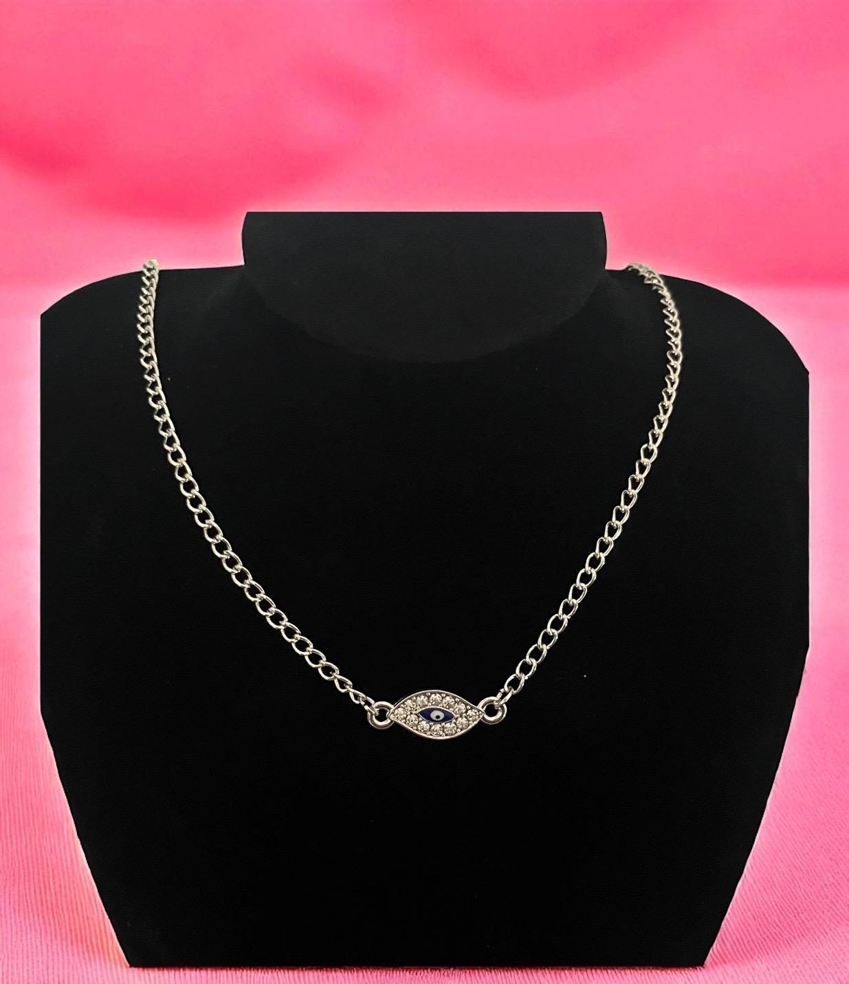 Silver Evil Eye diamante necklace featuring a sparkling design for protection and elegance