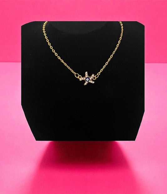 Gold starfish Evil Eye Pendant in Gold | stunning with any outfit | Trendy Gold Necklace | nautical