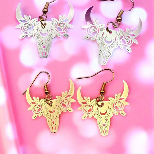 Bull dangly earrings- colour gold