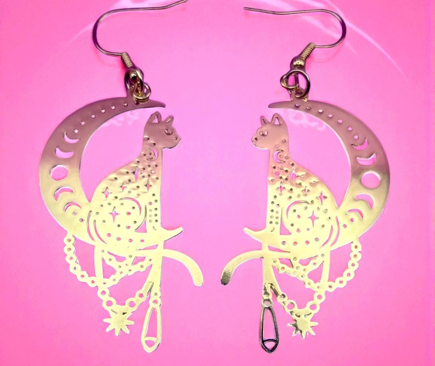 Cat on the Moon Earrings |Unique Gift for Cat Lovers available in gold and silver