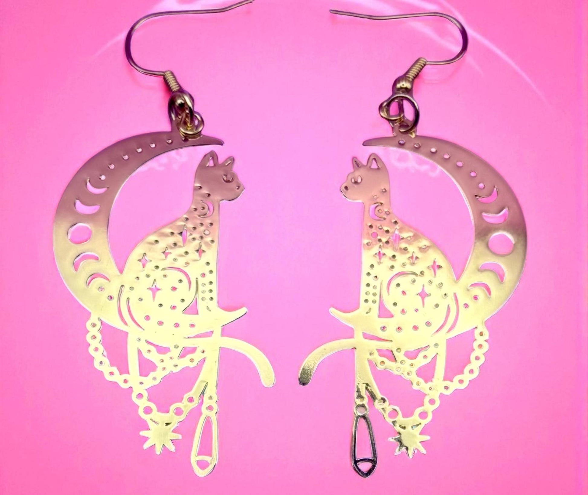 Cat on the Moon Earrings |Unique Gift for Cat Lovers available in gold and silver