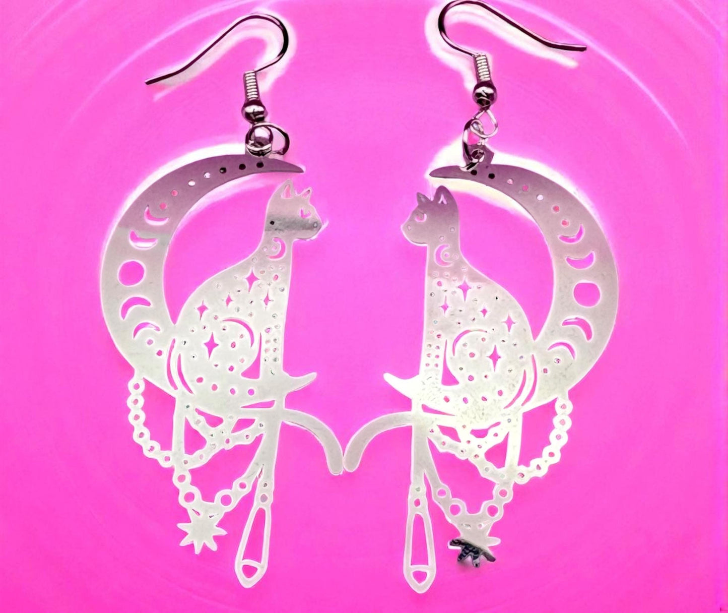 Cat on the Moon Earrings |Unique Gift for Cat Lovers available in gold and silver