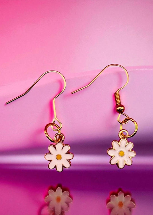 Daisy dangly earrings- colour gold