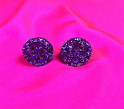 Dazzling purple Stud Earrings: Sparkling Round Crystal Design, Vibrant Color, Perfect Gift Idea