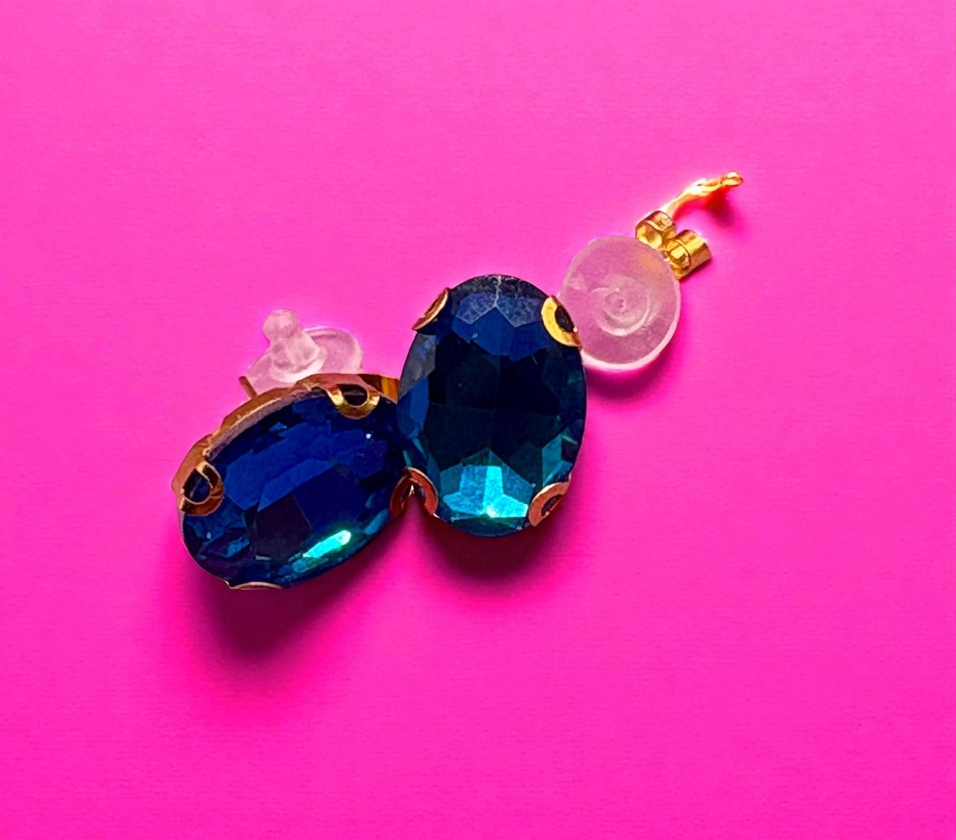 Elegant Blue Gemstone Earrings Gold Tone Oval Studs Perfect Gift for Her Timeless Fashion Jewellery
