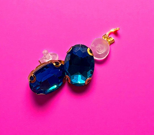 Elegant Blue Gemstone Earrings Gold Tone Oval Studs Perfect Gift for Her Timeless Fashion Jewellery