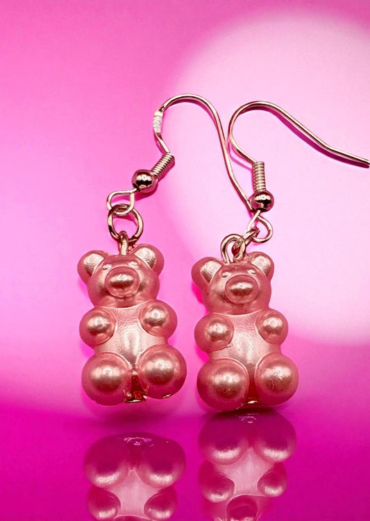 Gummy bear earrings shiny holographic resin fun. novelty costume jewellery