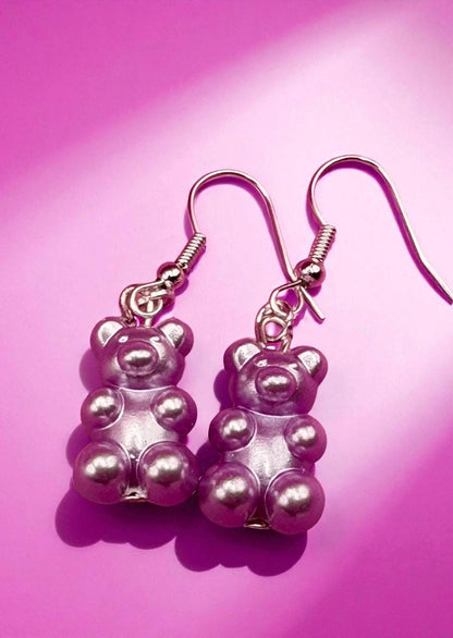 Gummy bear earrings shiny holographic resin fun. novelty costume jewellery