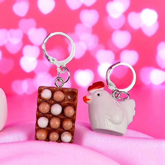 Hen chicken and tray of eggs drop dangly earrings novelty great gift for farm lovers