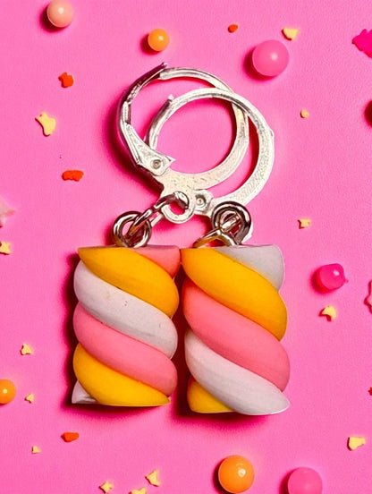 Novelty earrings, dangly drop earrings. Choose from ice cream flumps marshmallow. Resin cartoon style. costume jewellery earrings