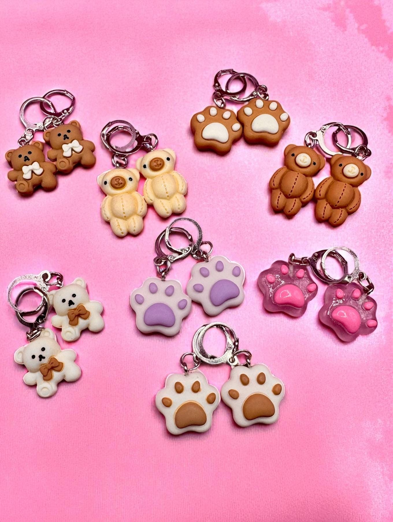 Teddy bears bear paw earrings, dangly drop earrings. cartoon novelty costume jewellery