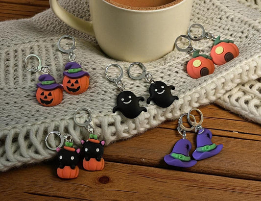Halloween dangly drop earrings pumpkin ghost black cat witches hat spooky creepy scary decorations costume accessories