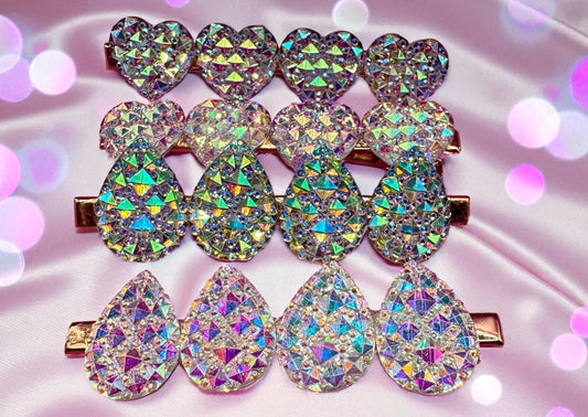 Circular, heart, teardrop large glitter sparkly large hair slide sliver fashion hair clip Christmas sold as pairs