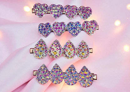 Circular, heart, teardrop large glitter sparkly large hair slide sliver fashion hair clip Christmas sold as pairs