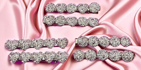 Heart, circular glitter sparkly small hair slides sliver fashion hair clip Christmas 6cm. Sold as pairs