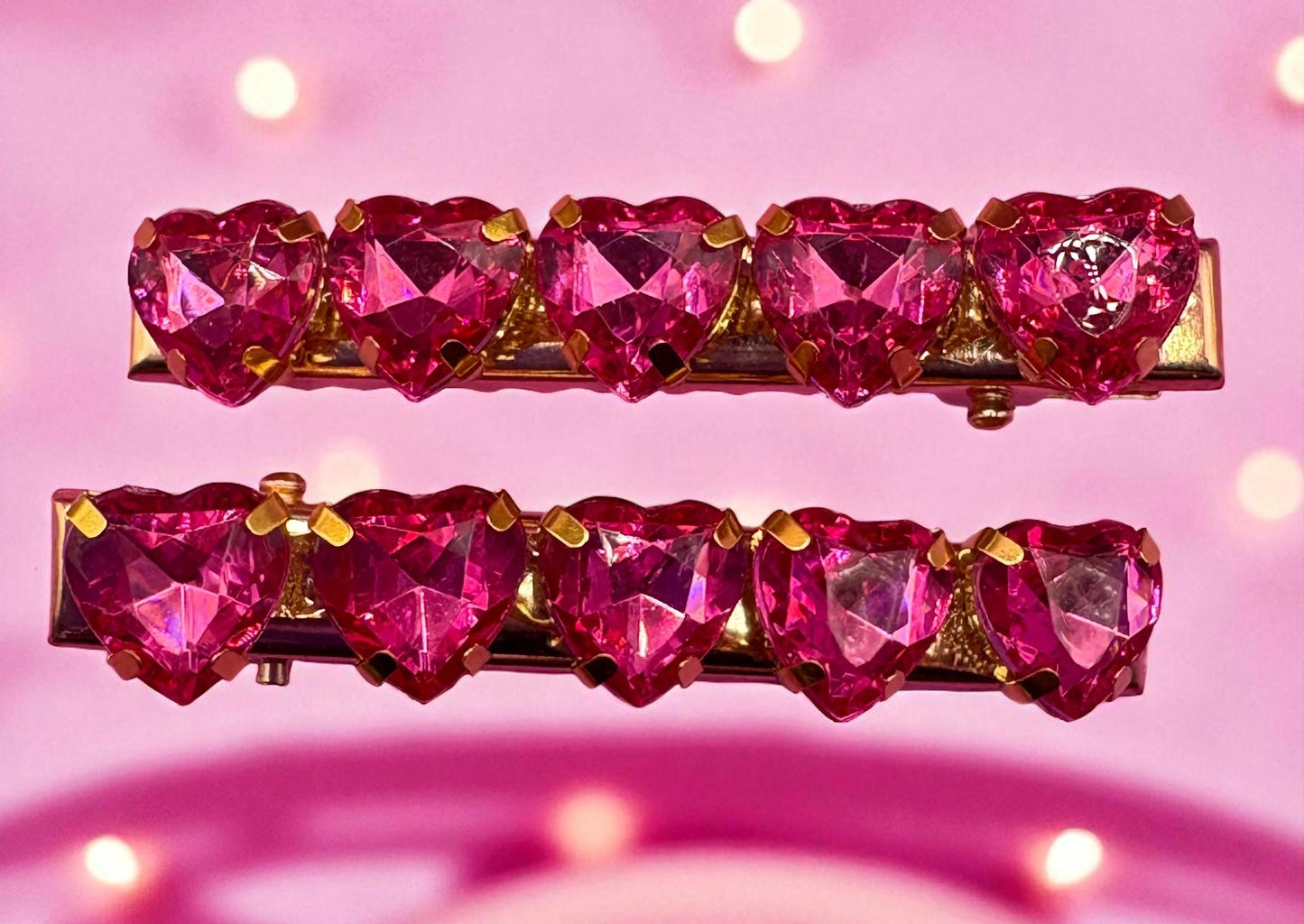 Heart, Glass rhinestone sparkly small hair slides gold fashion hair clip approx 6cm. Sold as pairs