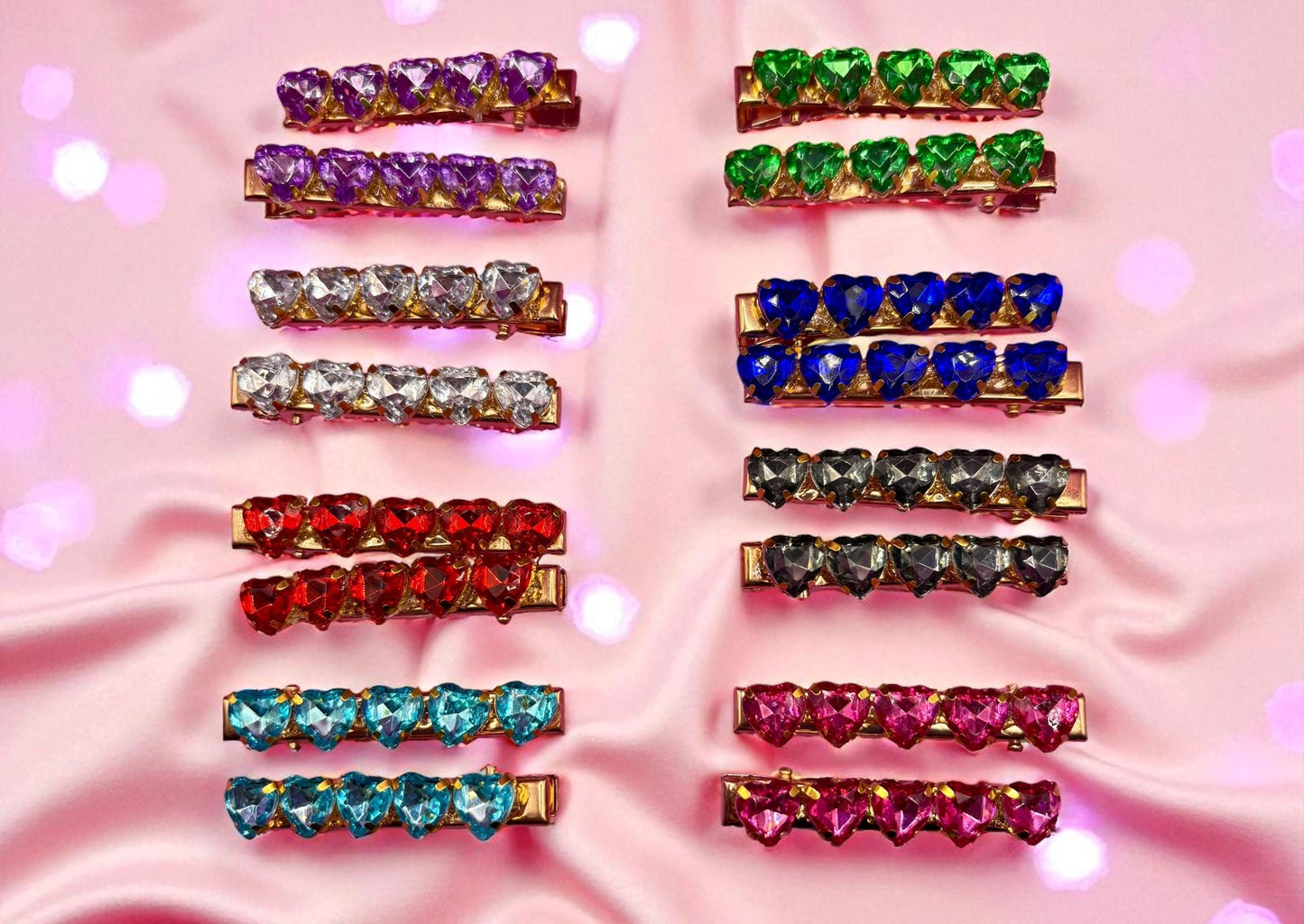 Heart, Glass rhinestone sparkly small hair slides gold fashion hair clip approx 6cm. Sold as pairs