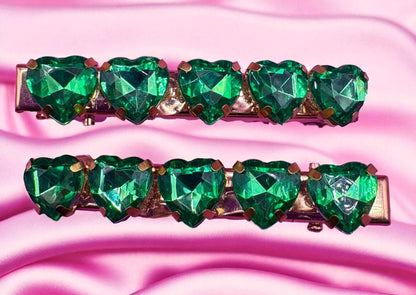 Heart, Glass rhinestone sparkly small hair slides gold fashion hair clip approx 6cm. Sold as pairs