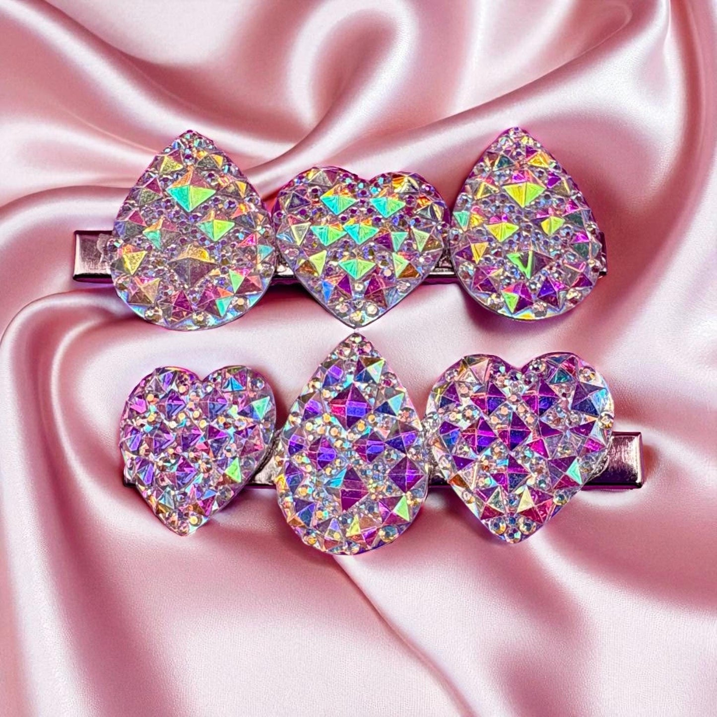 Heart, oval glitter sparkly small hair slide sliver fashion hair clip sold as pairs