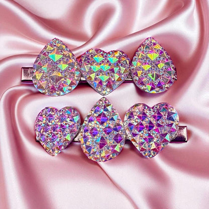 Heart, oval glitter sparkly small hair slide sliver fashion hair clip sold as pairs