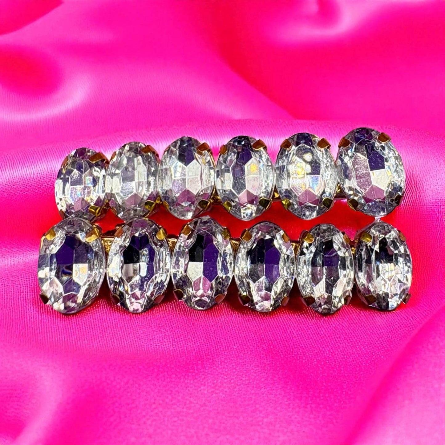 Pair of 6cm gemstone hair slide clip large rhinestones available in blue red green gold turquoise
