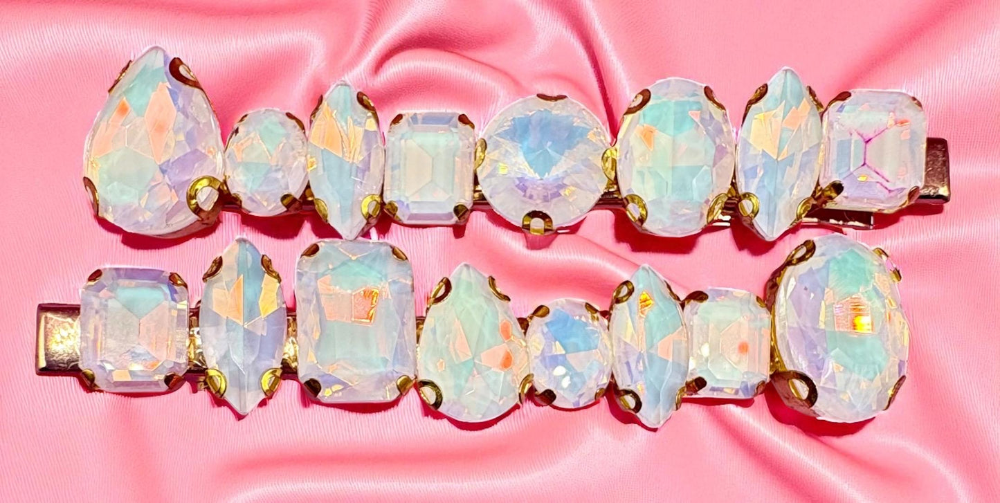 large neon pastel gemstone hair slide fashion clip large rhinestones blue red green gold turquoise