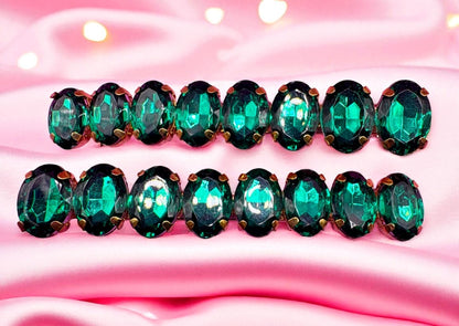 Pair of large oval gemstone hair slide fashion hair clip available in multiple colours red pink green