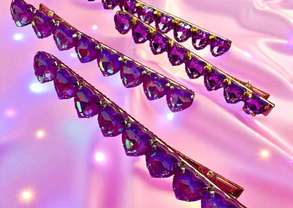 Pair of Purple gem stone handmade sparkly large rhinestone hair clip fashion hair slide