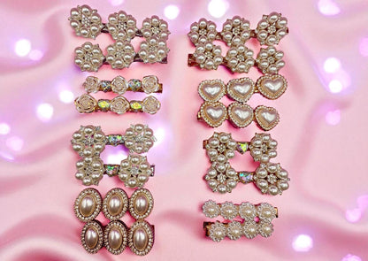 Silver pearlescent pearl style sparkly large pair of hair clips fashion clips slides flower rose heart gem variety to chose from