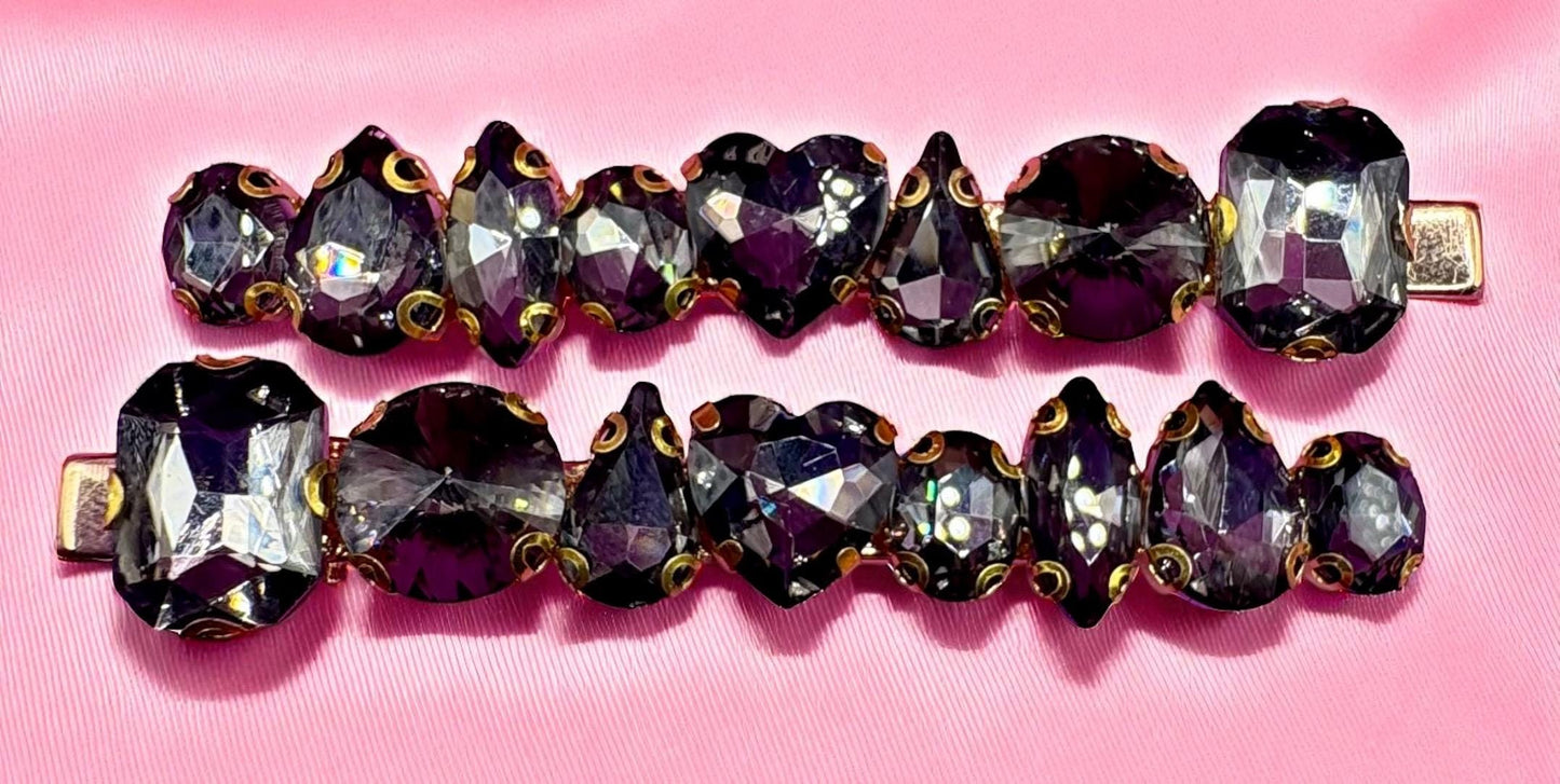 large handmade hair slide fashion clip rhinestones available in purple holographic green gold black