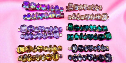 large handmade hair slide fashion clip rhinestones available in purple holographic green gold black
