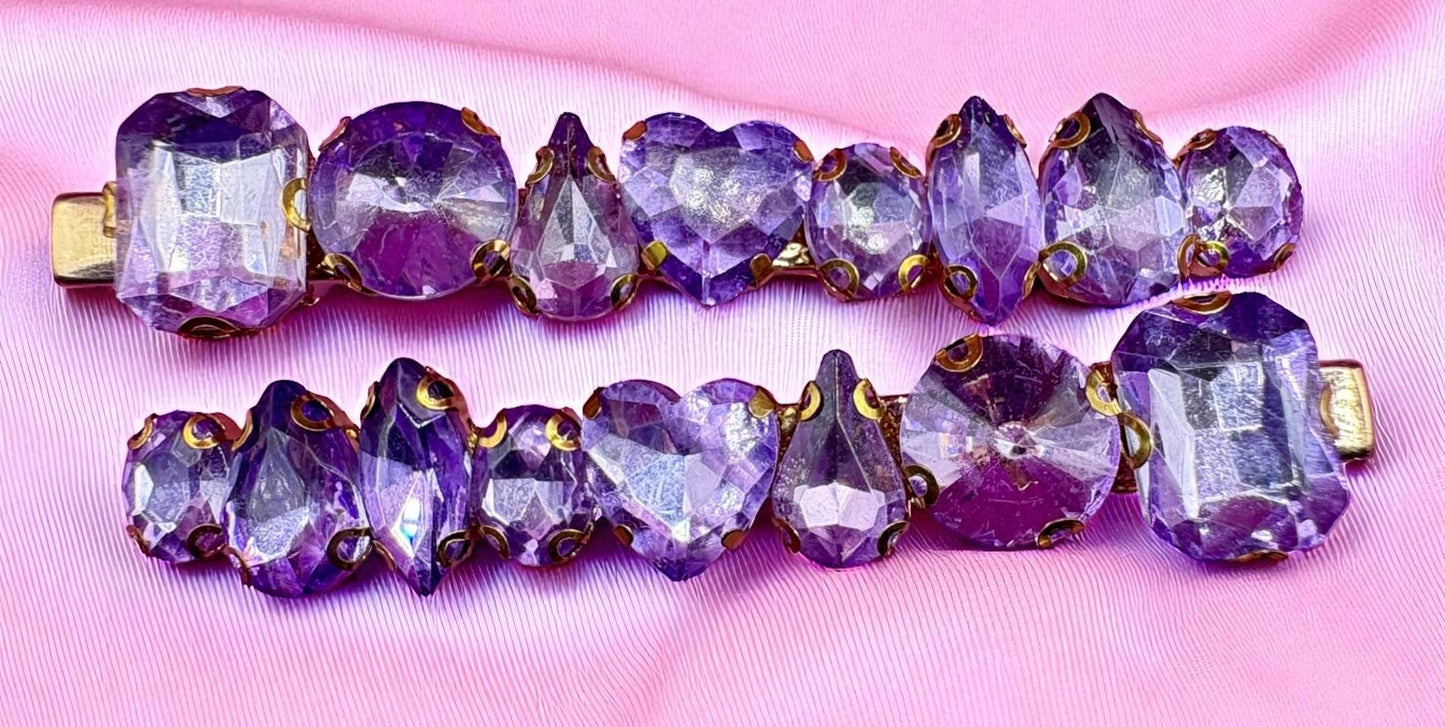 large handmade hair slide fashion clip rhinestones available in purple holographic green gold black
