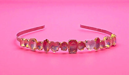 Hand-Decorated neon pastel maximum comfort metal Headband with Glass Rhinestones