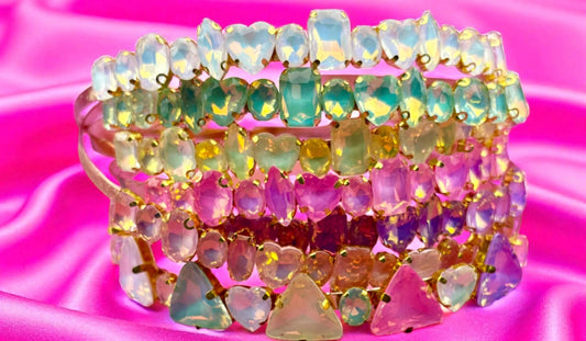 Hand-Decorated neon pastel maximum comfort metal Headband with Glass Rhinestones